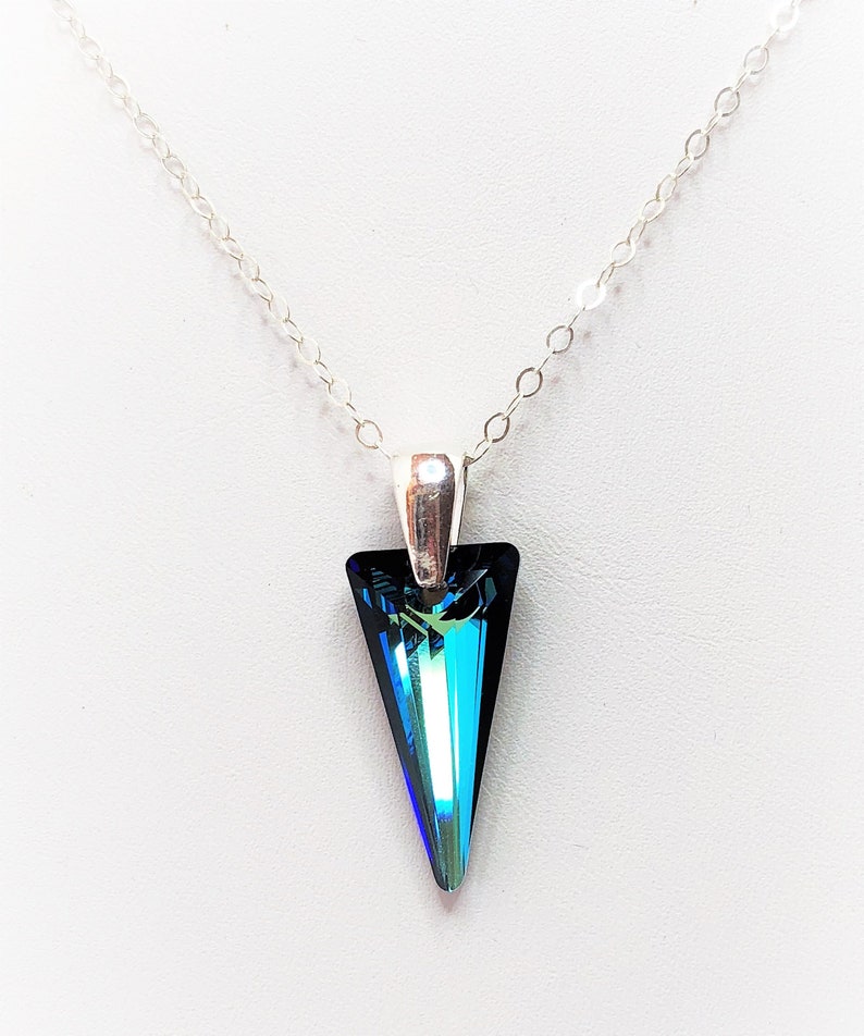 Bermuda Blue Spike Crystal Pendant, 925 Sterling Silver, Large 28mm Crystal Point, Pretty Gift for Her, Statement Necklace image 4