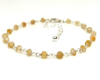 Dainty Citrine Beaded Bracelet: Sterling Silver, Minimalist Gemstone Jewelry