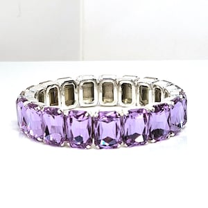 Violet Crystal Bracelet, Stretch Bracelet, Purple Crystal Jewelry, Rectangle Statement Bracelet, Bracelets For Women
