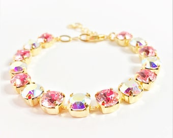 Light Rose Crystal Bracelet, Genuine Austrian Crystal, Rose Crystal Jewelry, Bracelets For Women, Gift for Her