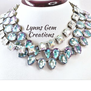 Aquamarine Clear AB Crystal Necklaces, Anna Wintour Style, Purple Blue Choker, Riviere Necklace, Statement Necklace, Layering Chokers