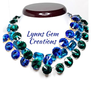 Anna Wintour Style Necklaces, Sapphire Georgian Collet, Aquamarine Rhinestone Choker, Riviere Necklace, Statement Necklace, Layering Chokers