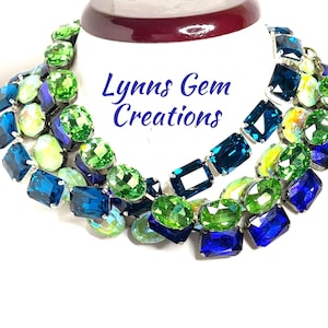 Sapphire Peridot Blue Zircon Georgian Collet Necklaces, Green Crystal Choker, Anna Wintour Style, Riviere Necklace, Necklaces for Women