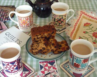 Patchwork patterned bone china mug