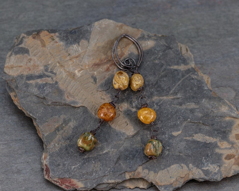 Brown and Green Stone Earrings Rustic Jasper Linear Earrings Ocean Jasper with Rhyolite