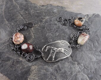 Horse Bracelet, Chunky Stone Bracelet, Copper Wire Wrap Jasper Bracelet, Western Style Equestrian Jewelry, Horse Lover Gift, Wild at Heart