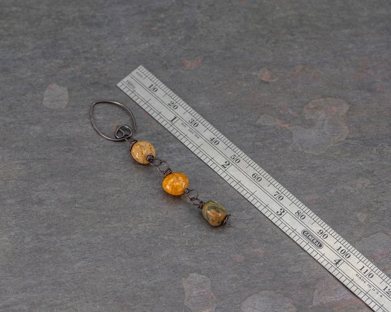 Brown and Green Stone Earrings Rustic Jasper Linear Earrings Ocean Jasper with Rhyolite