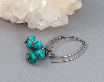 Rustic Turquoise Earrings, Genuine Turquoise Gemstone, Turquoise Bead Earrings, Pebble Earrings, Unusual Birthstone Jewelry, Gift for Woman