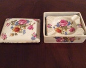 A Beautiful Porcelain Handpainted Ash Tray Case with Two Ashtrays, FERN.