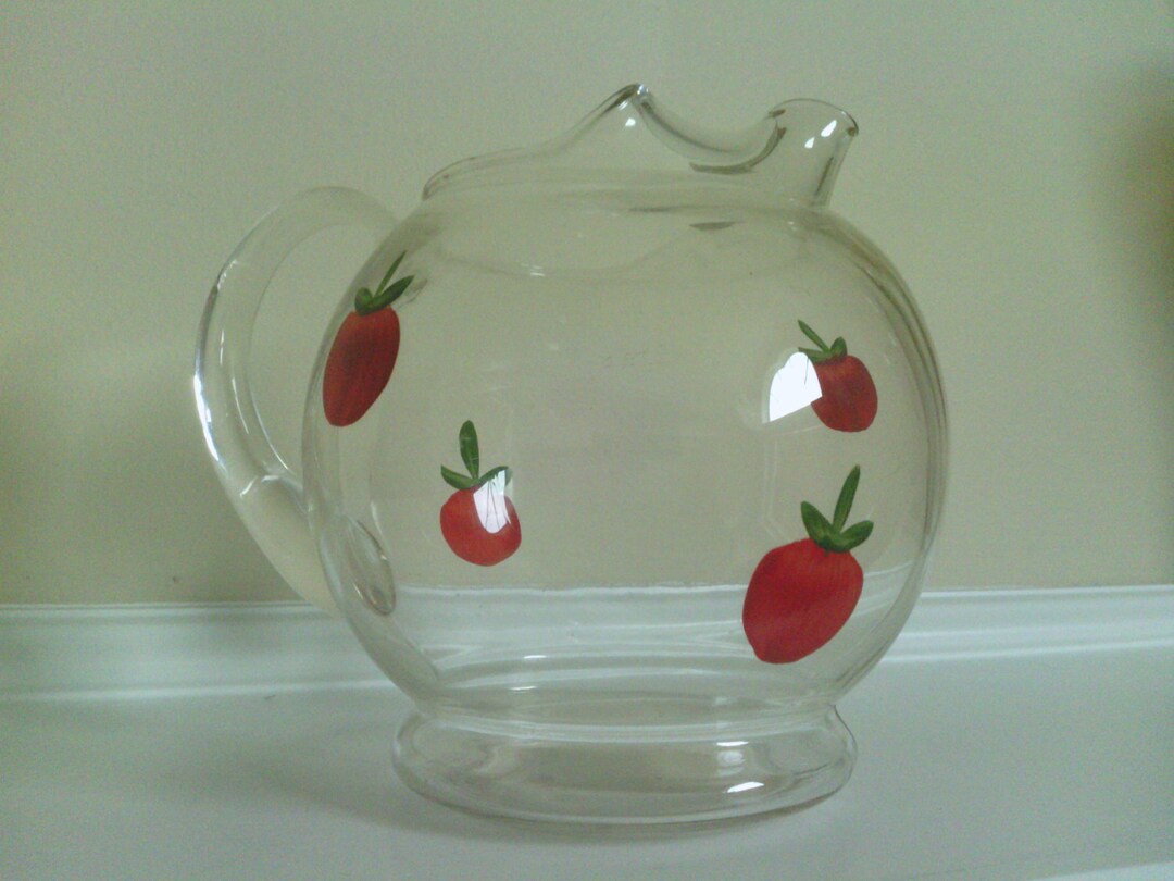 Small Clear Glass Pitcher With Red Apples - Etsy