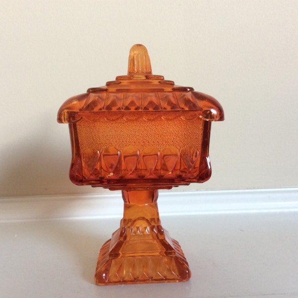 Very Pretty and Rare Orange Wedding Box Glass Pedestal Compote Dish.