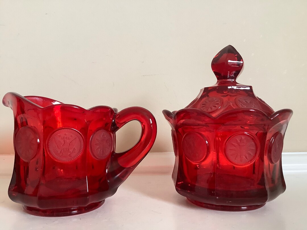Fostoria Pretty Ruby Red Glass Coin Creamer and Sugar Set . - Etsy