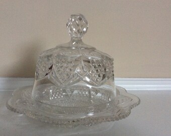 Antique Glass Butter Dish with Hood: Button Arches Design by George Duncan
