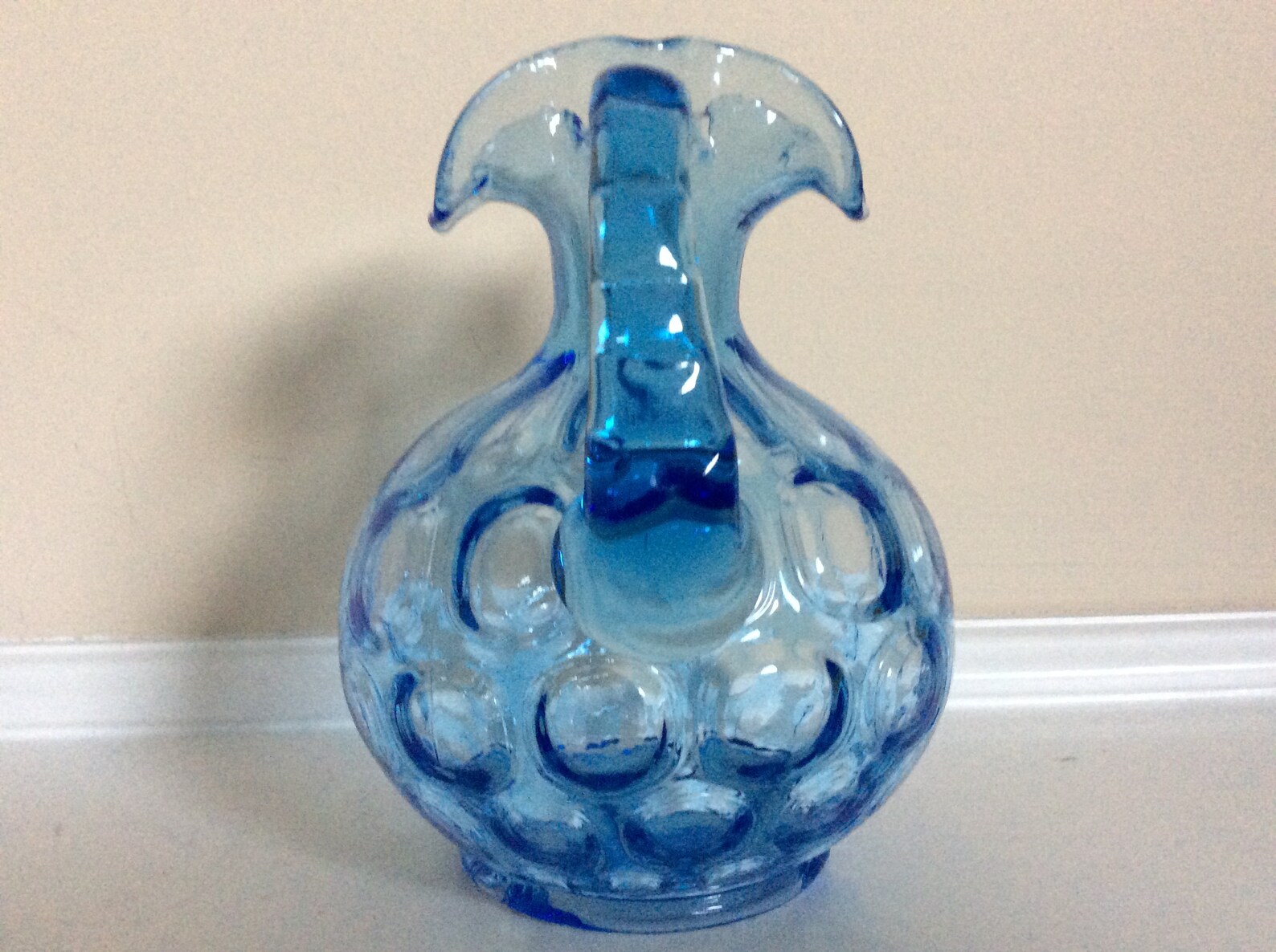 A Small Fenton Blue Glass Coin Dot Pitcher With a Ruffled Top. - Etsy