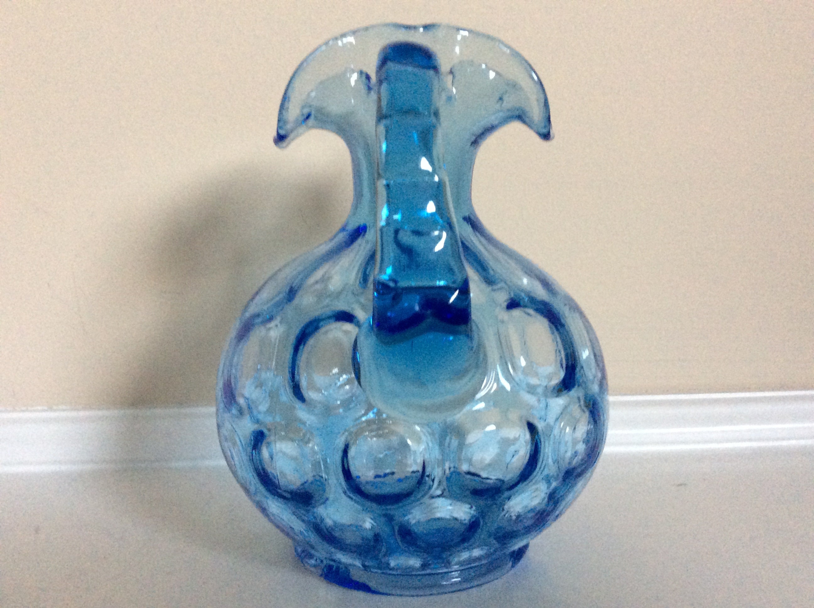 A Small Fenton Blue Glass Coin Dot Pitcher With a Ruffled Top. - Etsy