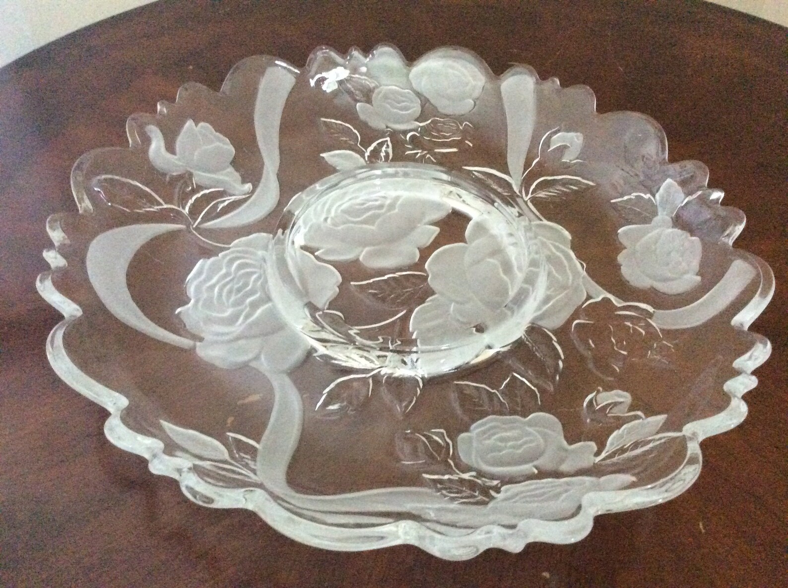 Lovely Large Mikasa Crystal Clear Etched Glass Relish Platter Etsy