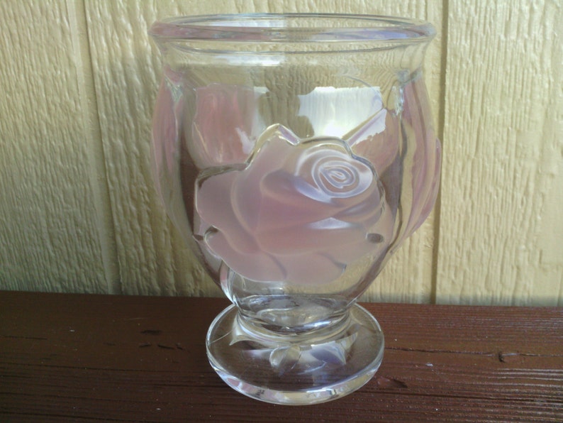 Pretty Teleflora Clear Lead Crystal Frosted Pink Rose Vase. Etsy
