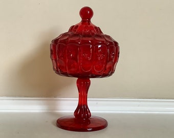 Fenton Ruby Red Art Glass Compote: Priscilla Jelly Dish with Lid