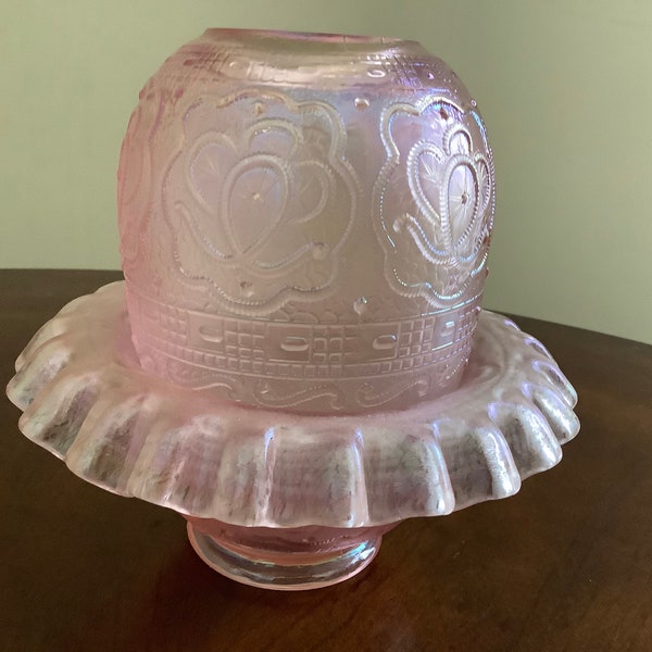 Fenton Pink Carnival Iridescent Fairy Light: 75th Anniversary Medallion