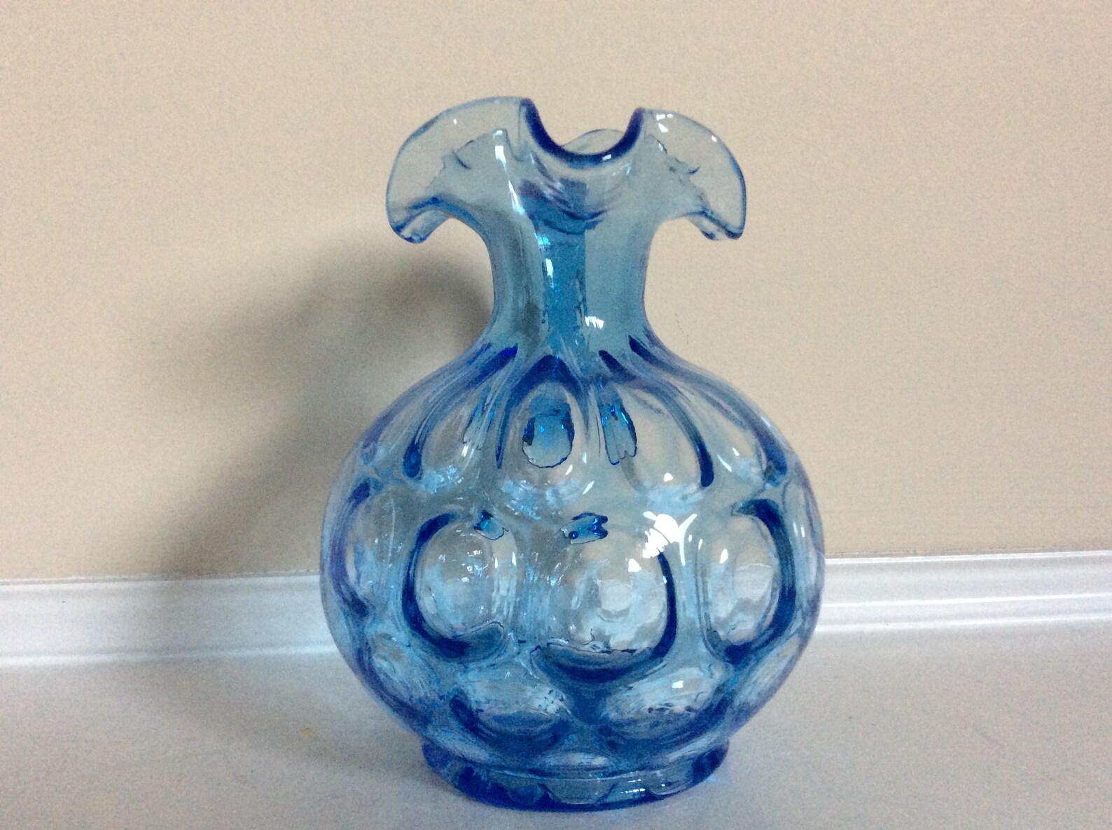 A Small Fenton Blue Glass Coin Dot Pitcher With a Ruffled Top. - Etsy