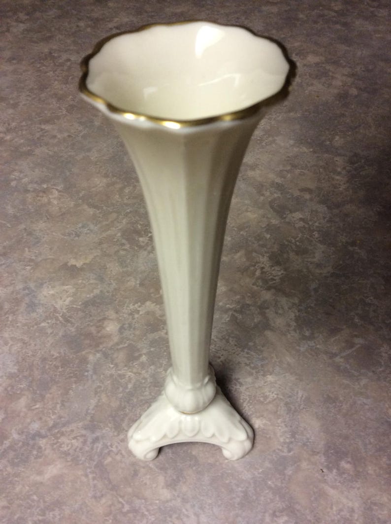 A Lovely Lenox Small Cream Colored Bud Vase with Gold Trim Etsy