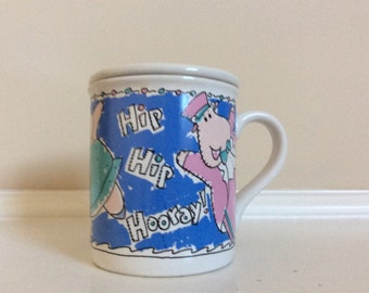 A Cute Congrats! Hip Hip Hooray Coffee Mug/Lid with Dancing Hippos Design, Hallmark.