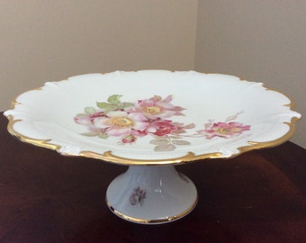 A Gorgeous Shumann Arzberg, Germany Bavaria Compote Cake Plate, Golden Crown E & R 1886.