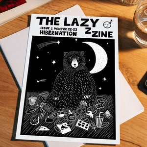 The Lazy Zine Winter Issue Hibernation illustrated hand made rest and self care zine printed copy with stickers image 2
