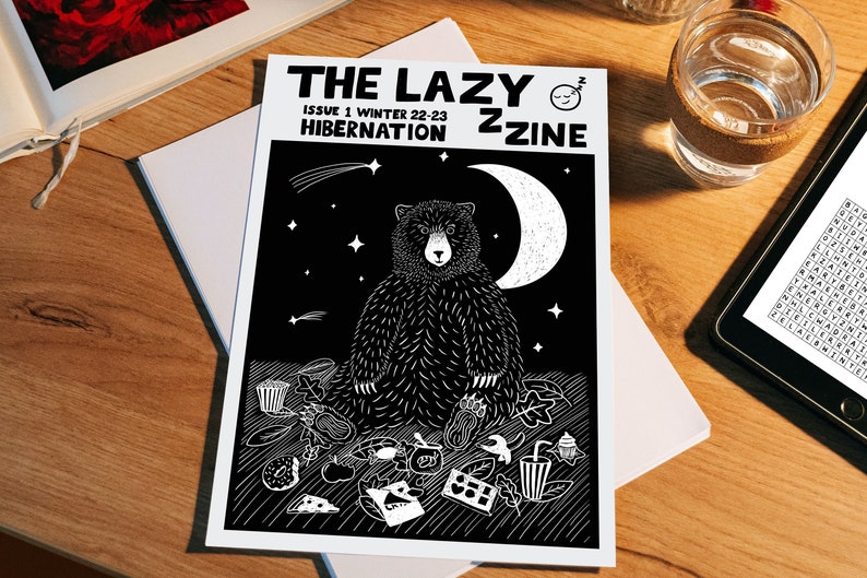 The Lazy Zine Winter Issue Hibernation illustrated hand made rest and self care zine printed copy with stickers image 2