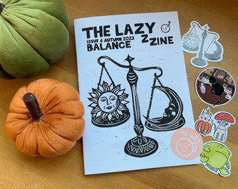 The Lazy Zine Autumn Issue Balance illustrated hand made rest and self care zine printed copy with stickers