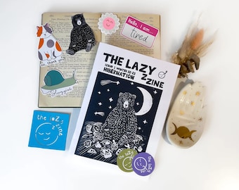 The Lazy Zine Winter Issue Hibernation illustrated hand made rest and self care zine printed copy with stickers