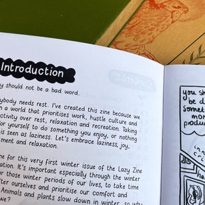 The Lazy Zine Winter Issue Hibernation illustrated hand made rest and self care zine printed copy with stickers image 3