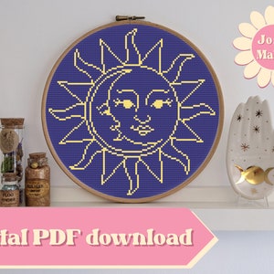 Celestial Sun and Moon Cross Stitch Pattern Digital Download