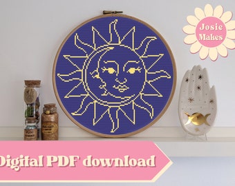 Celestial Sun and Moon Cross Stitch Pattern Digital Download