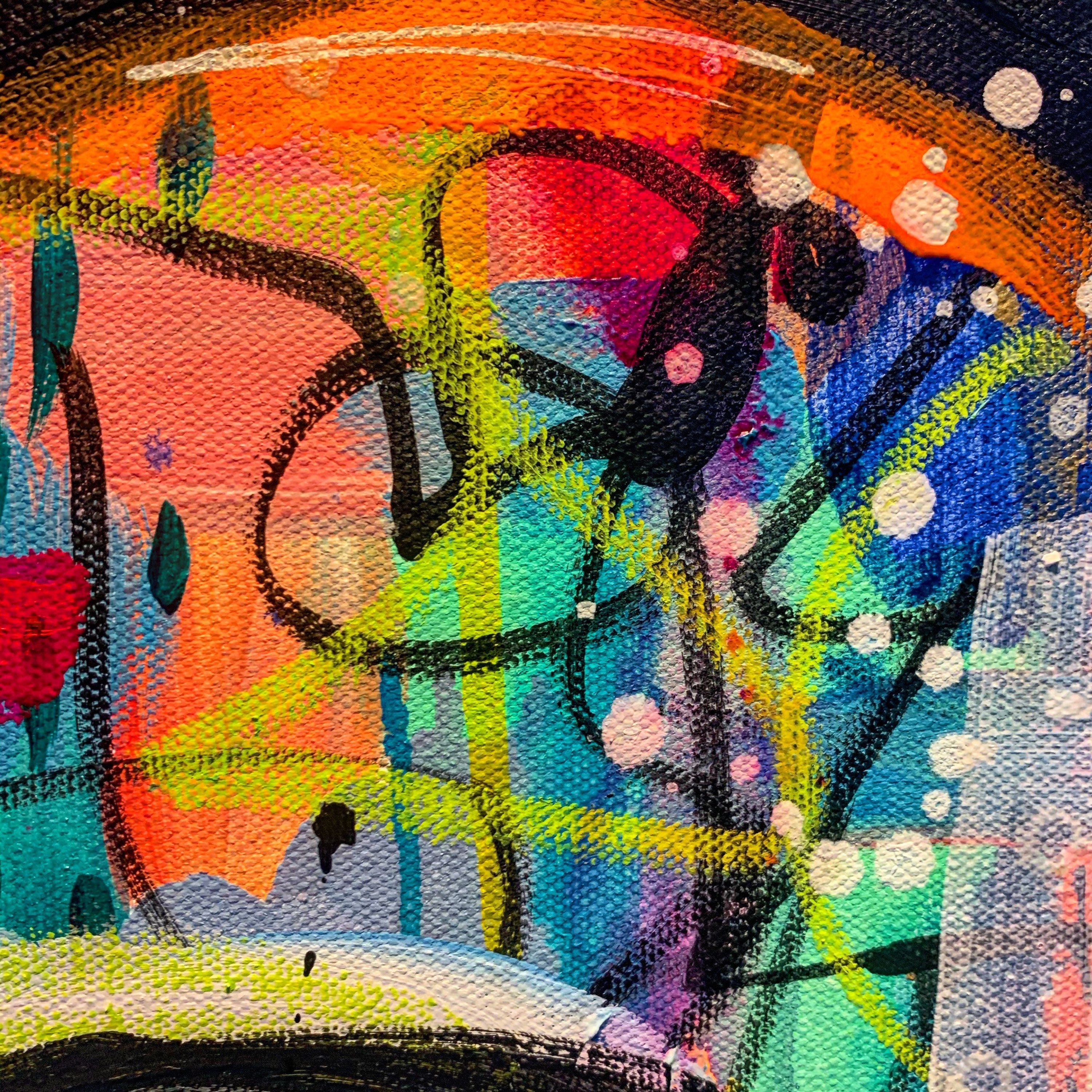 Original art 36/36 abstract neon pink black modern cityscape “Big city dreams”