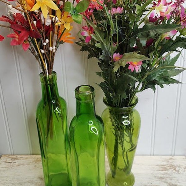 Green Glass Bottle & Vase~ Glass Apothecary Jars