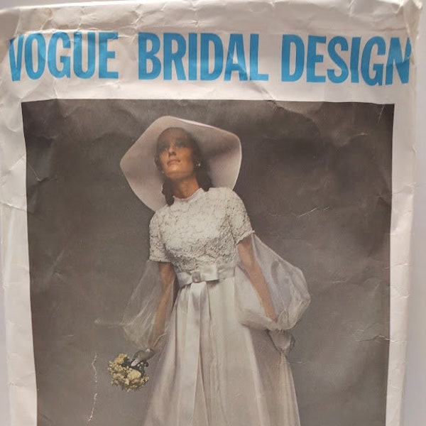 1960s Vogue Bridal Design 2254 Vintage Sewing Pattern High Waist Full Skirt Wedding Gown, Bridal Bridesmaid Dress Misses Size 14 Bust 36