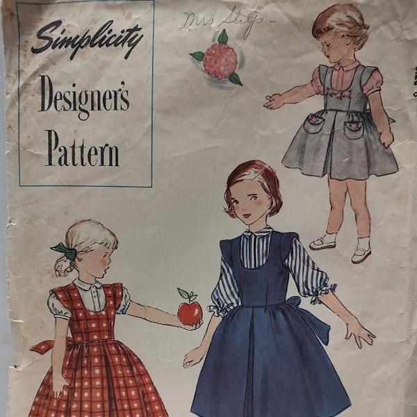 Vintage Sewing Pattern Simplicity Designer #8313 Girls Jumper Dress Blouse Size 8
