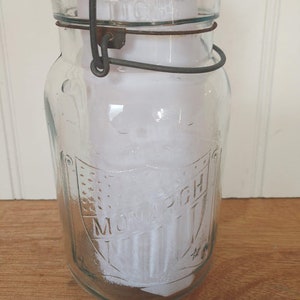 Monarch Clear Mason Jar With Wire Bail And Lid ~  Canning Bubbles Vintage ~ Mason Jar ~ Glass Jar