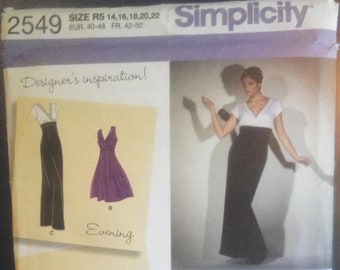 Simplicity Day & Evening Pattern 2549 Misses Dress in Two Lengths with Skirt Variations Sizes 14-16-18-20-22 - Uncut