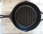 Lodge 9TB 11 1 4 quot Cast Iron Skillet Ribbed Helper Handle Heat Ring 2 Spouts Vintage Cookware Cast Iron