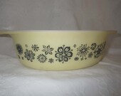 RARE Promotional Pyrex Black Pressed Flowers on Yellow
