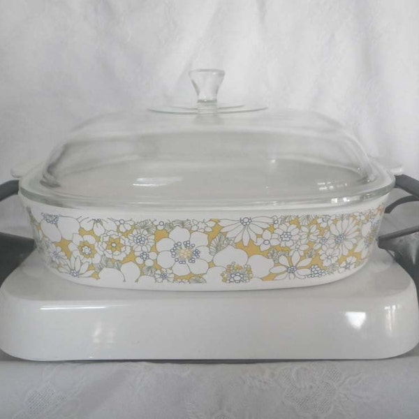 1969 Corning Ware Electromatic Skillet P-12-ES & 'Floral Bouquet' (2nd Edition) and Covered