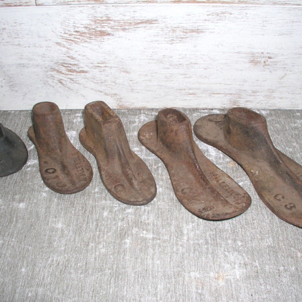 Vintage Cobblers Cast Iron Boot Shoe Mold Forms Primitive Metalware