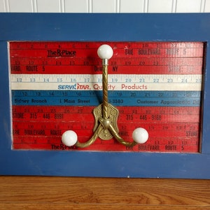 Vintage Red White & Blue Yardstick Coat Rack ~ Farmhouse Decor ~ Patriotic Decor