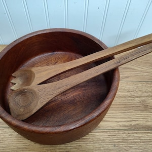 Goodwood MCM Teak Salad Bowl w/Fork & Spoon ~ Wooden Salad Bowl ~ MCM Dining Table
