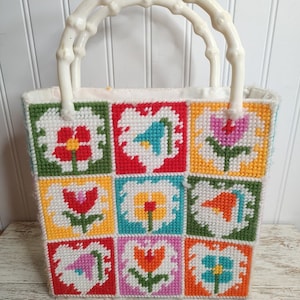 Bolso de mano vintage de los años 70 con bordado de patchwork ~ Bolso retro ~