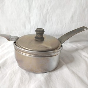 Vintage Single Egg Poacher Pan 3 piece. Aluminum Black knob lid