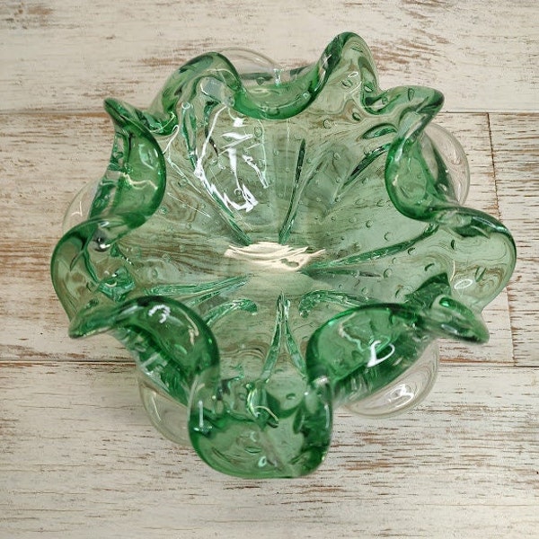 Murano Green Bubble Glass Candy Dish Ashtray Trinket Dish Catch All