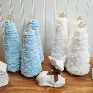 Chenille Tree Set of 3 ~ Chenille Christmas / Winter Decor ~ Winter Mantel